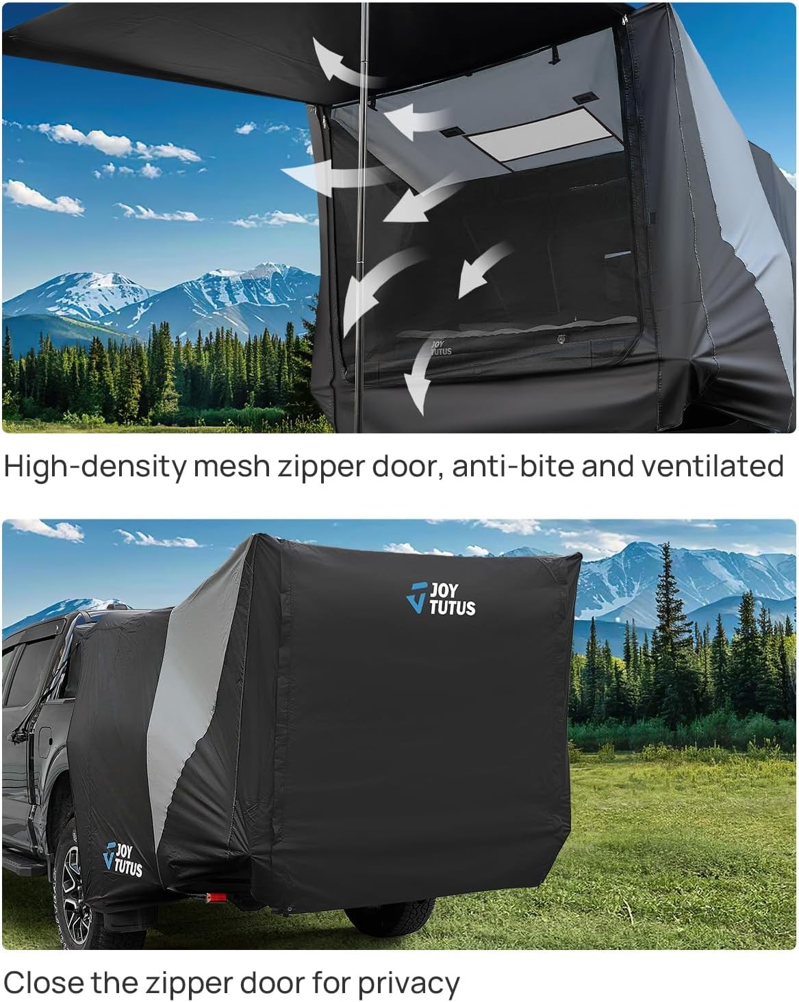 JOYTUTUS Truck Tent with Awning Tailgate Full-Size Soft Topper