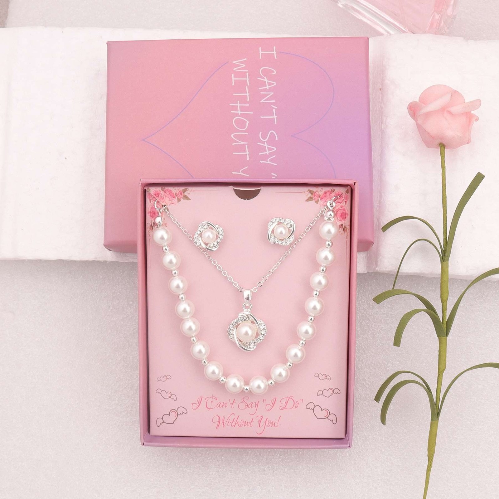 Bridesmaid Jewelry Set for Women 18K Gold & Silver & Rose Gold Plated Love Kn…