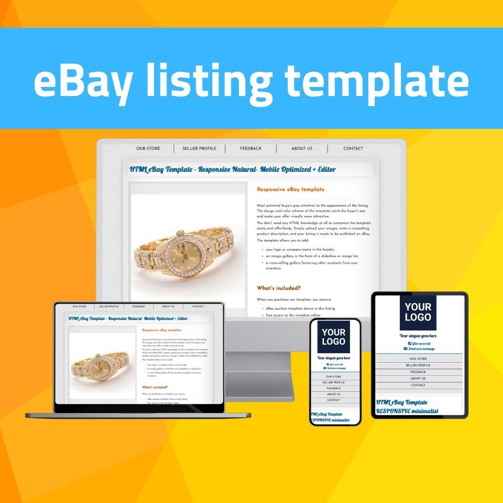 eBay Template – Responsive Elegant- Mobile Optimized + Editor