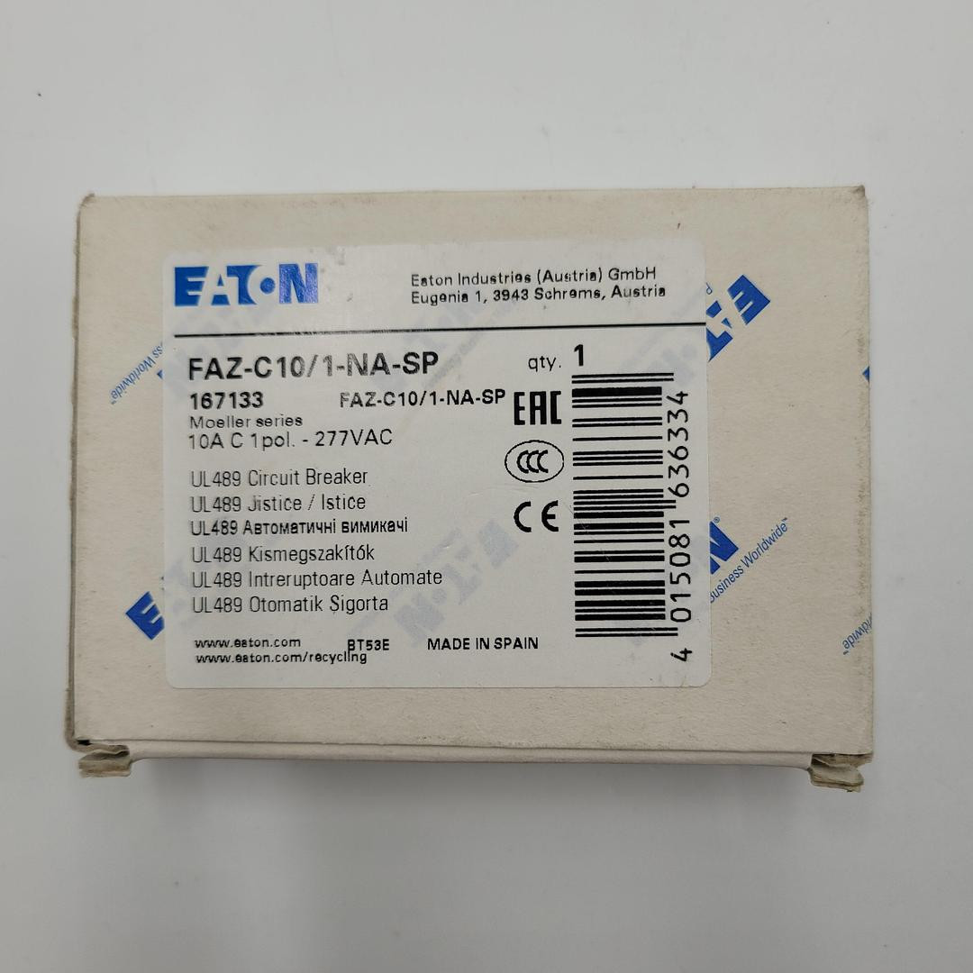 EATON CIRCUIT BREAKER FAZ-C10/1-NA-SP 10A 1 POLE 277 VAC 167133
