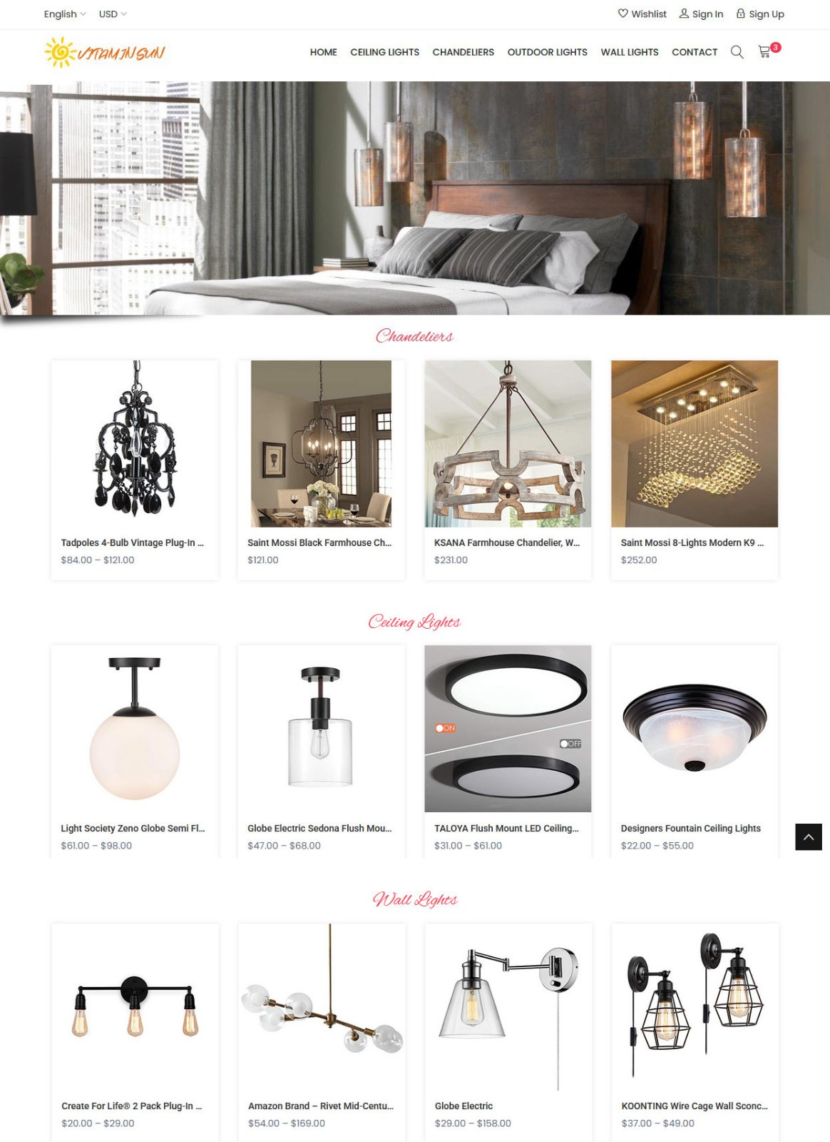Home Lighting Store – Drop shipping / Affiliate Ecommerce Business Website