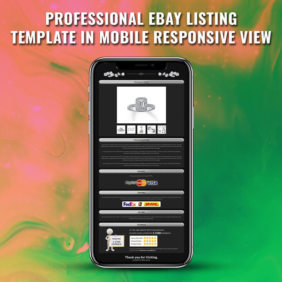 eBay Templates, Auction Mobile Responsive html Templates 2019 Ready for Jewelry