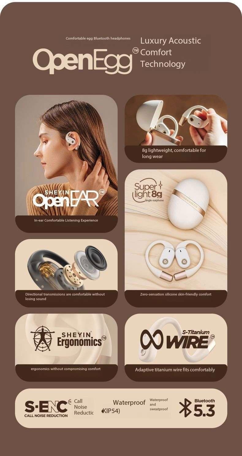 SHEYINX3 Air Conduction Open Bluetooth Earphones with Ultra Long Battery Life