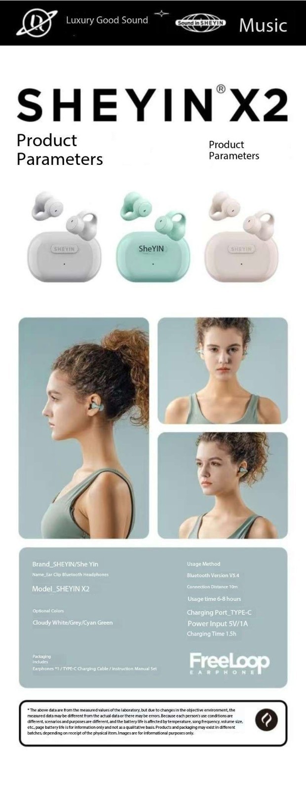 SHEYIN/X2 Bluetooth Earphones Clip-On Sports Anti-Drop Long Battery Life