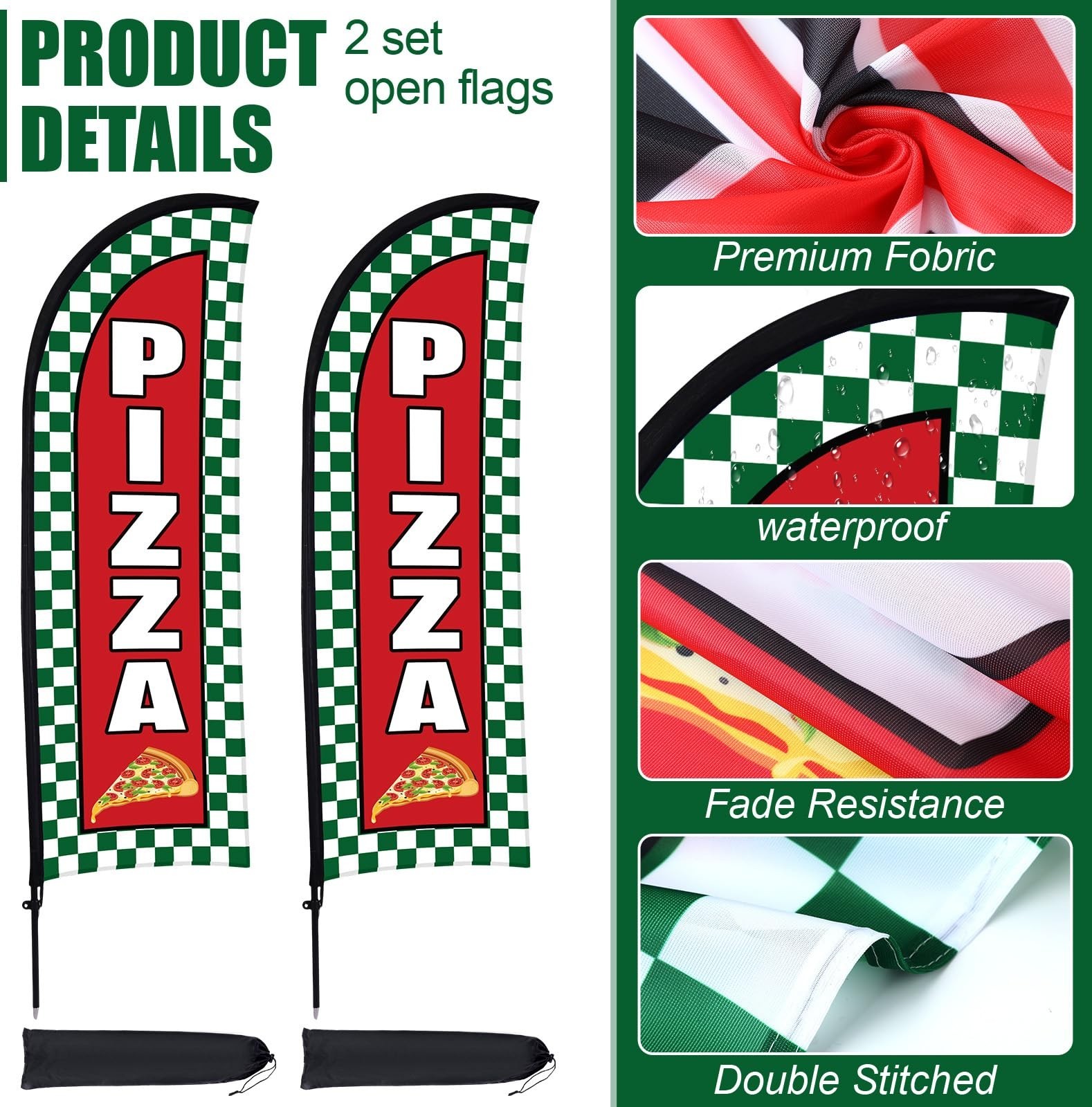 2 Sets Pizza Feather Flag Banner for Business Advertising 7 x 5.4 ft Pizza Ad…