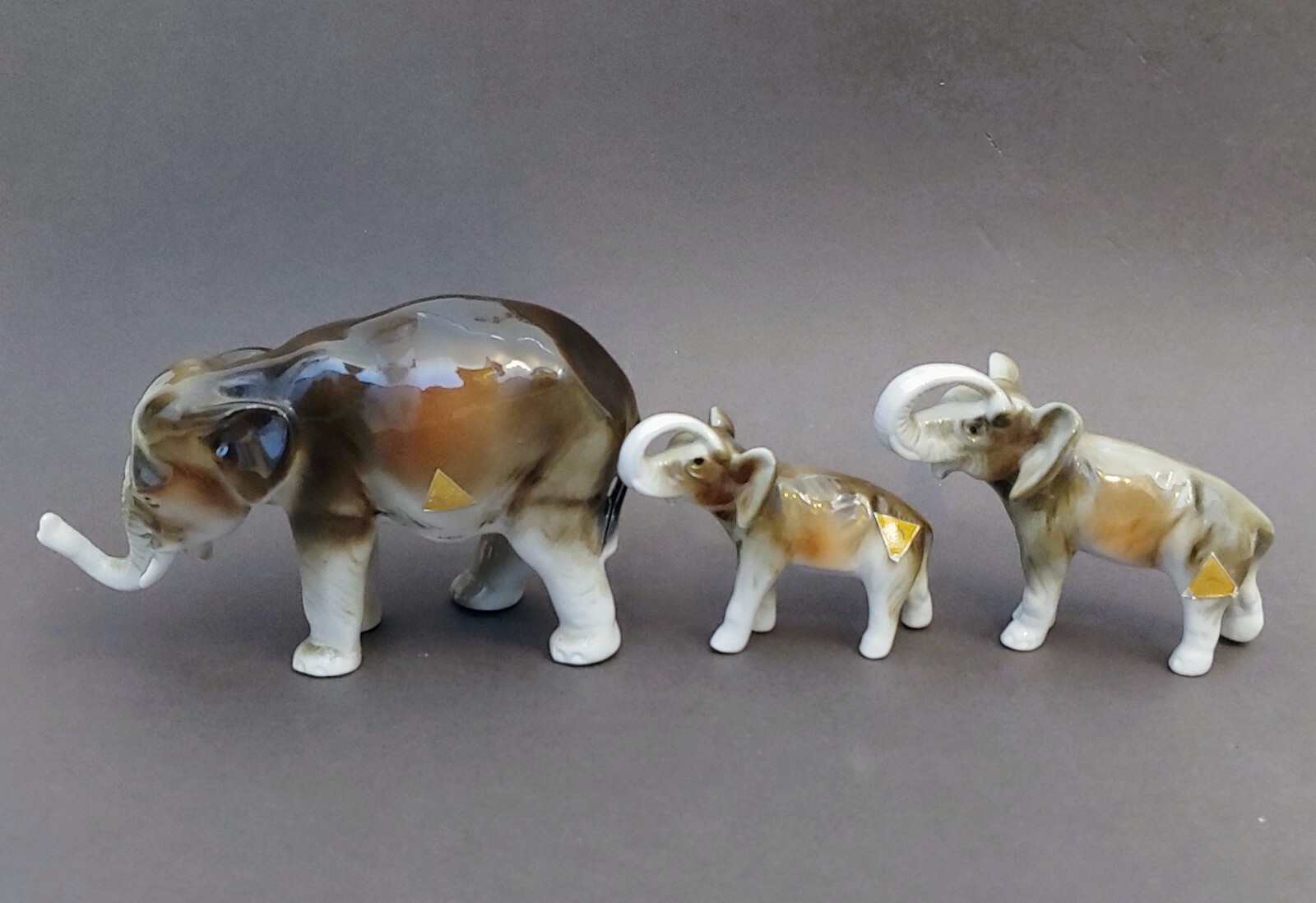 Set 3 Vintage Royal Dux Bohemia Elephant Figure Porcelain Made In Czechoslovakia