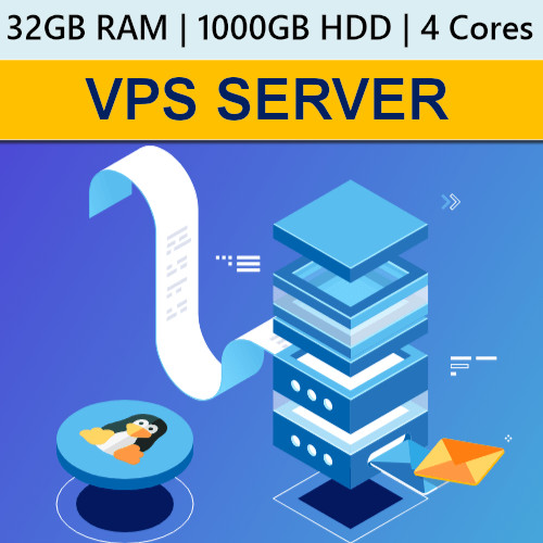 Windows / Linux VPS (Virtual Dedicated Server) 32GB RAM + 1000GB HDD – 1 month