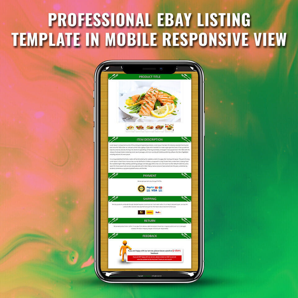 Mobile Responsive eBay Listing Template Auction Gallery Html for Food