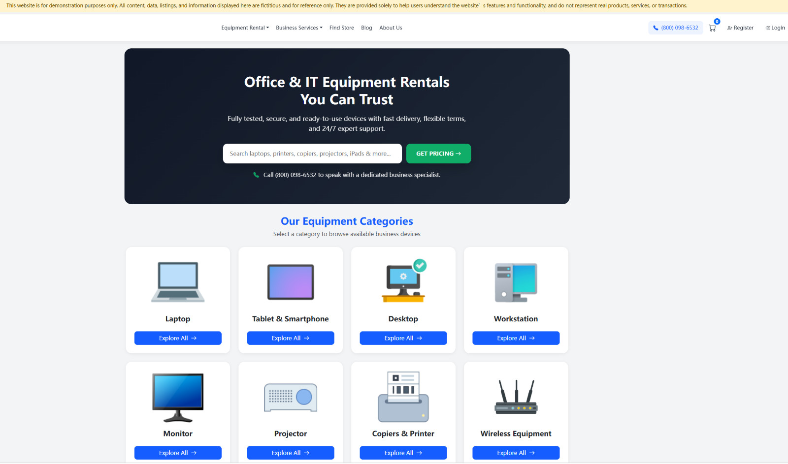 Office & IT Equipment Rental Website Free hosting / Free Installation Setup