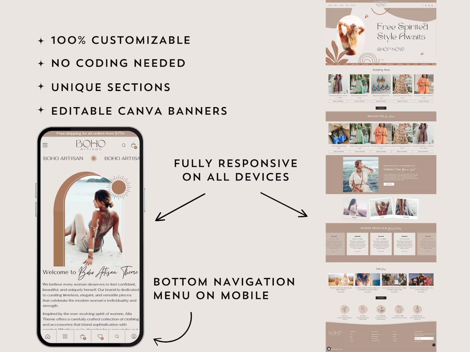 Boho Boutique Shopify Theme, Minimal Fashion Jewelry Decor Website Template 2.0