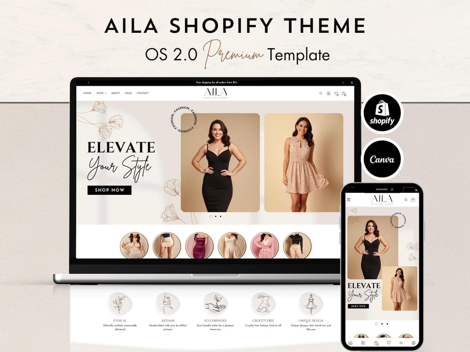Aila Shopify Theme, Elegant Boutique Shopify Template, Fashion Store Shopify 2.0