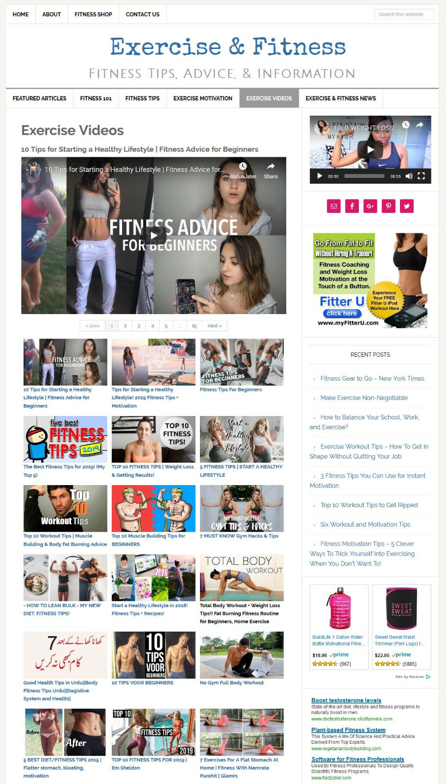 * EXERCISE & FITNESS TIPS * affiliate website for sale w/ DAILY AUTO CONTENT