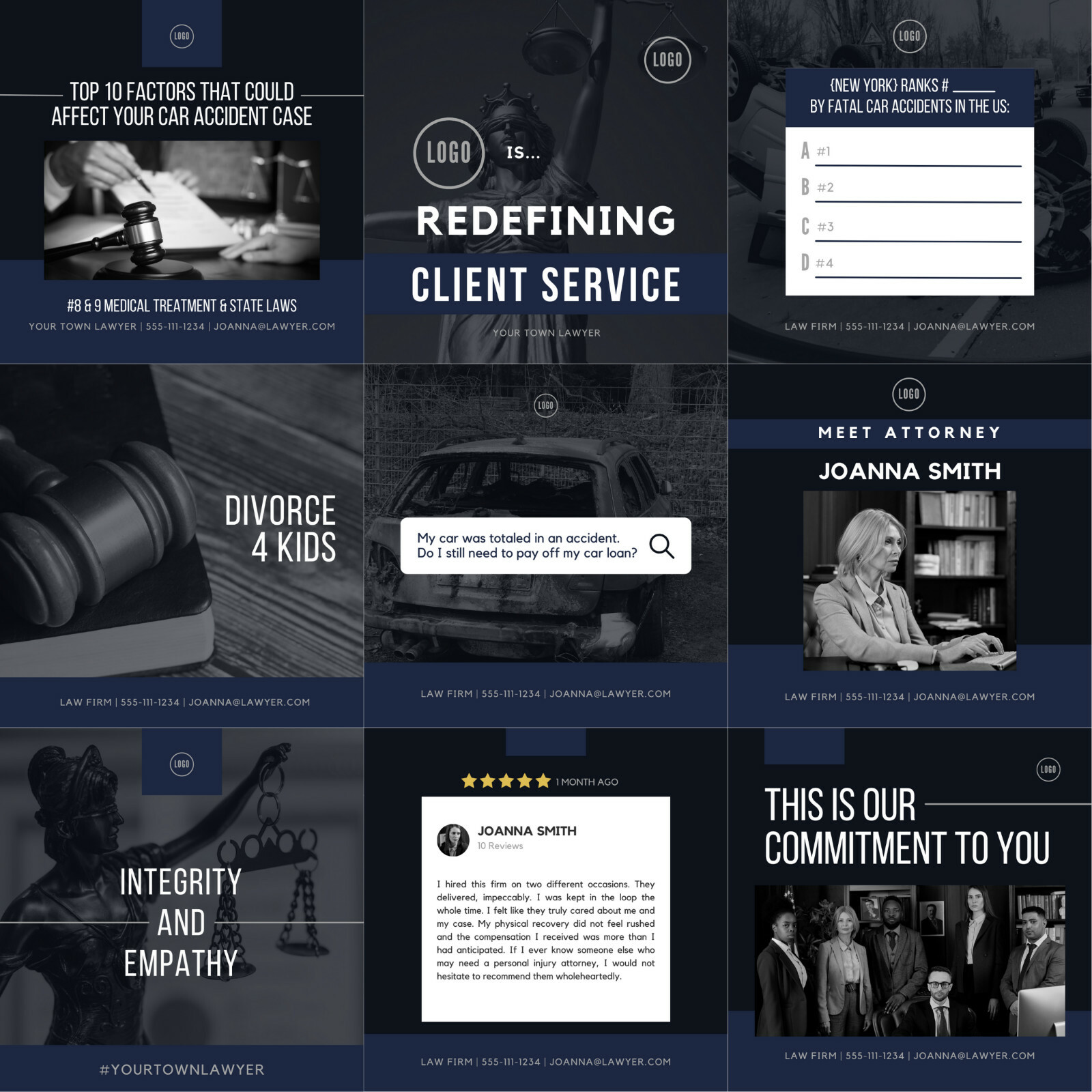 50 Editable Instagram Canva Post Pack Pre-Written for Attorneys | Law Firms