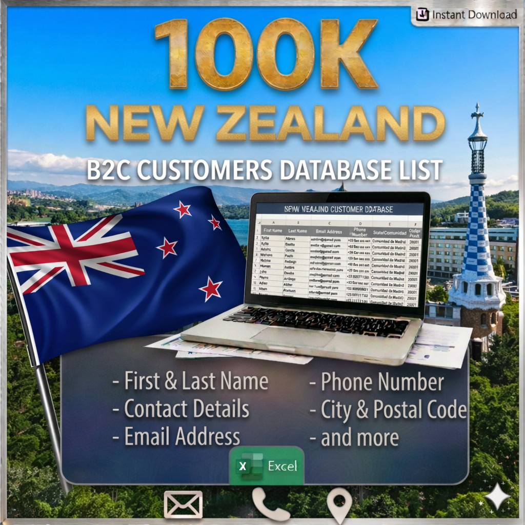 100K New Zealand Customers Email database list| B2C contact leads (Excel file)