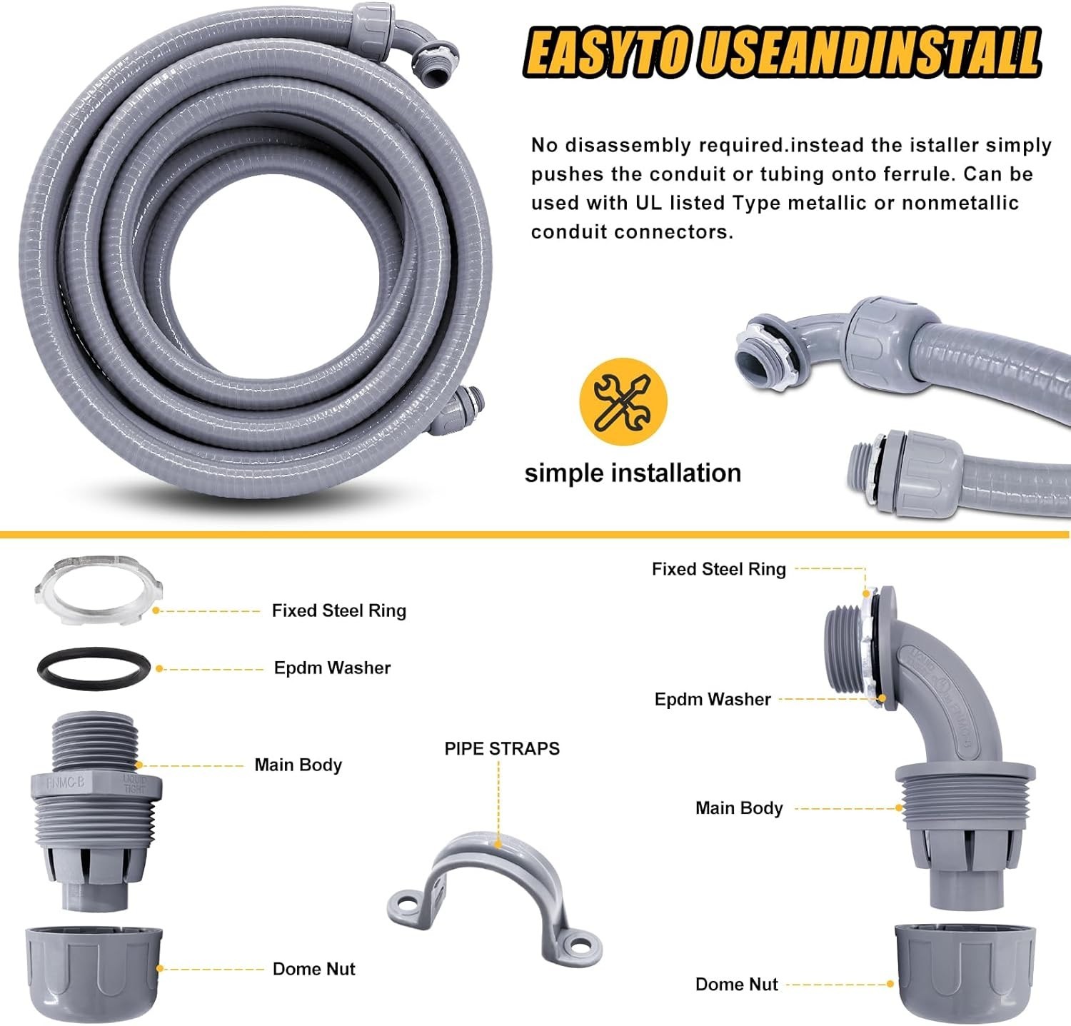 1.5″ x 25ft Liquid-Tight Conduit Kit – Flexible Non-Metallic Hose