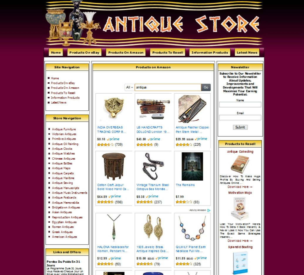 ANTIQUE STORE WEBSITE FOR SALE.Amazon Store Google Youtube Business