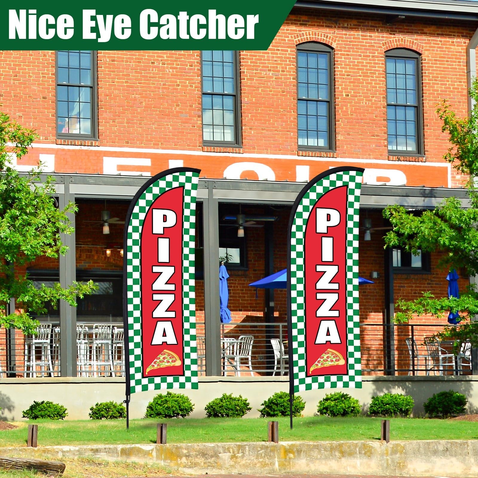 2 Sets Pizza Feather Flag Banner for Business Advertising 7 x 5.4 ft Pizza Ad…