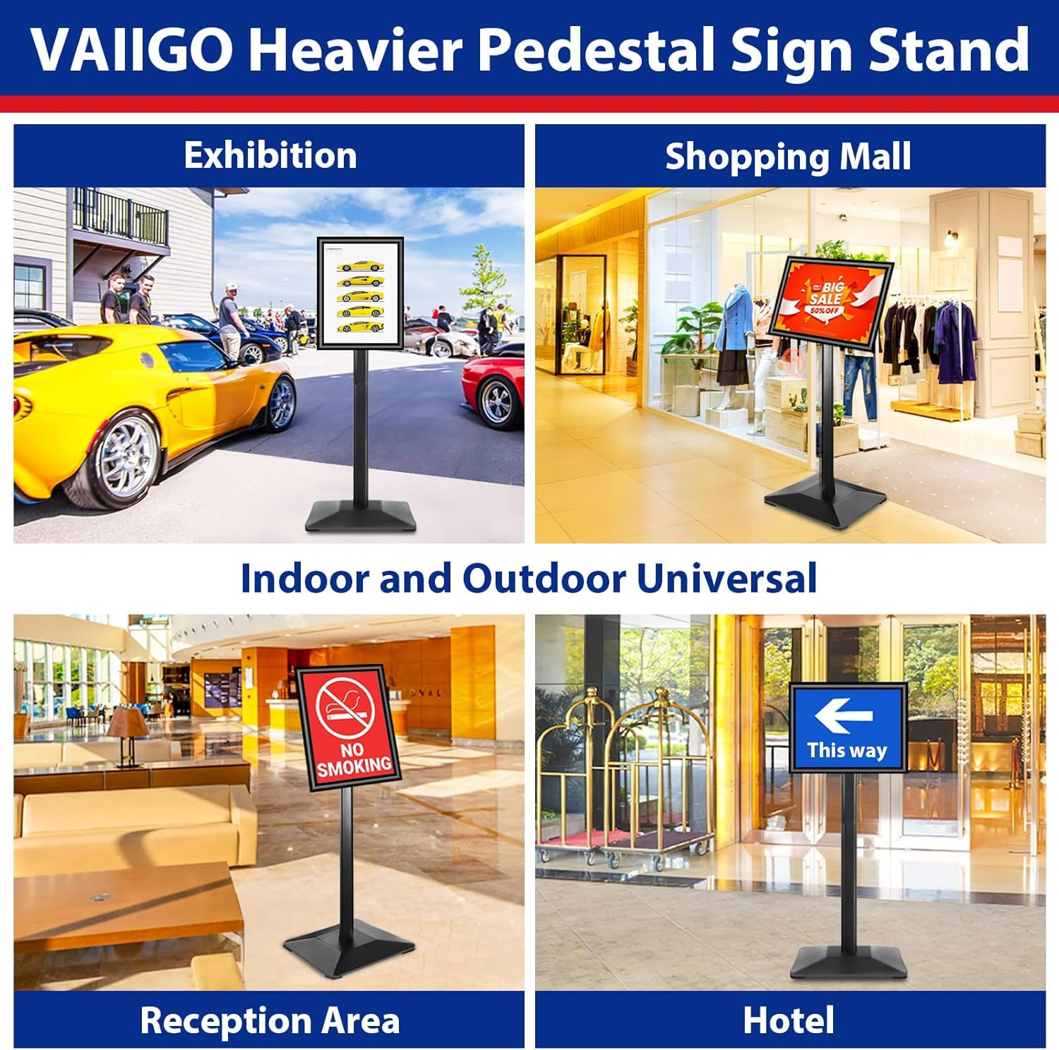 Business & Store Sign Holders 8.5X11Inch 3Pack Adjustable Floor Standing Sign Ho