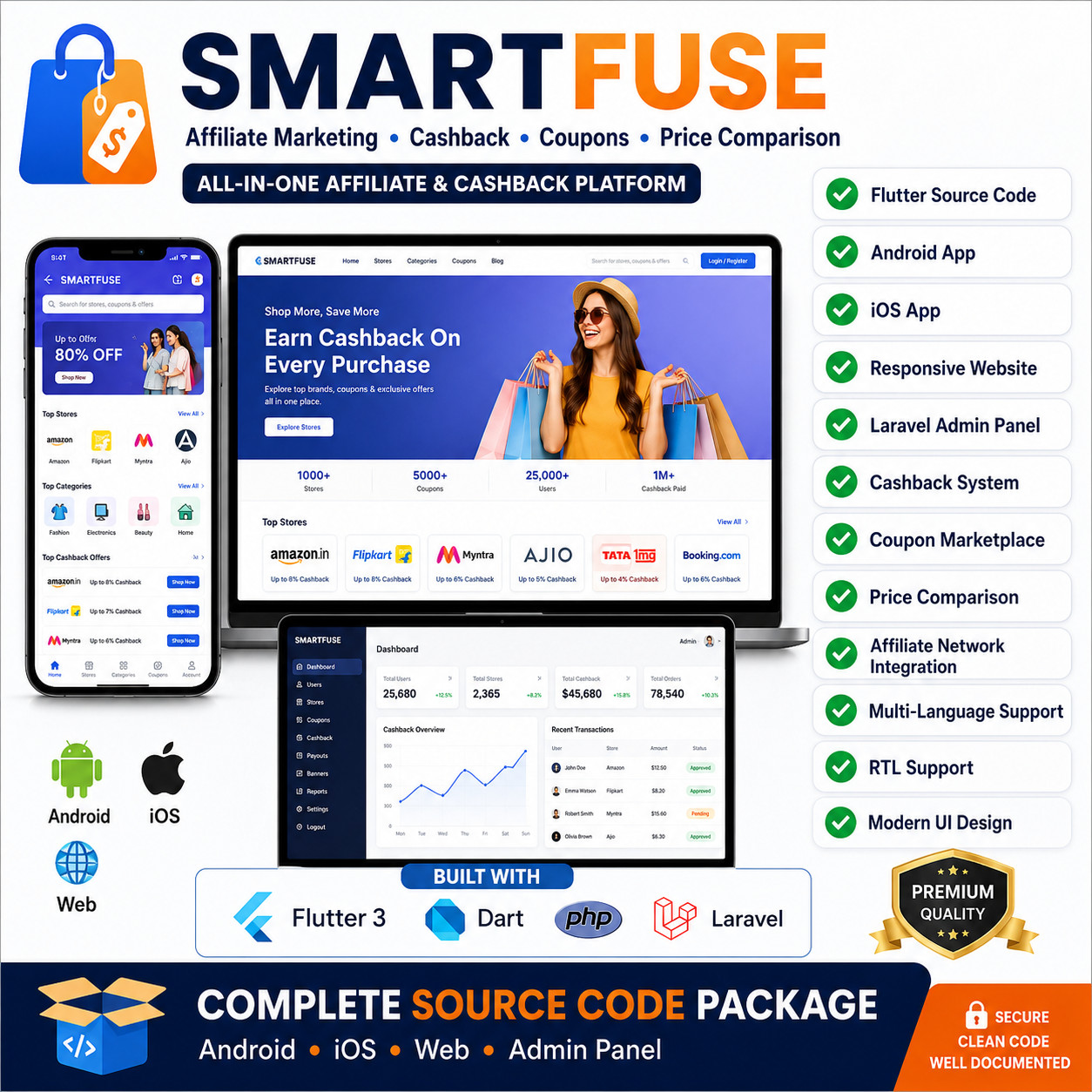 SmartFuse – Flutter Affiliate Marketing, Cashback & Coupon App with Admin Panel