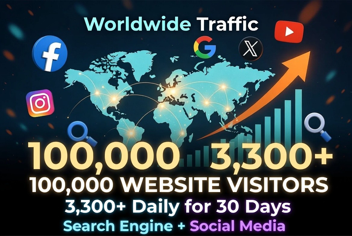 100,000 Website Traffic – 3,300+ Daily USA & Worldwide Visitors – 30 Days