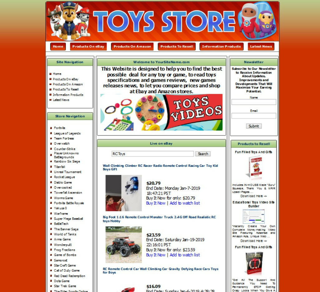 TOYS STORE Affiliate Website. Amazon+Google Adsense+Youtube+Automated News