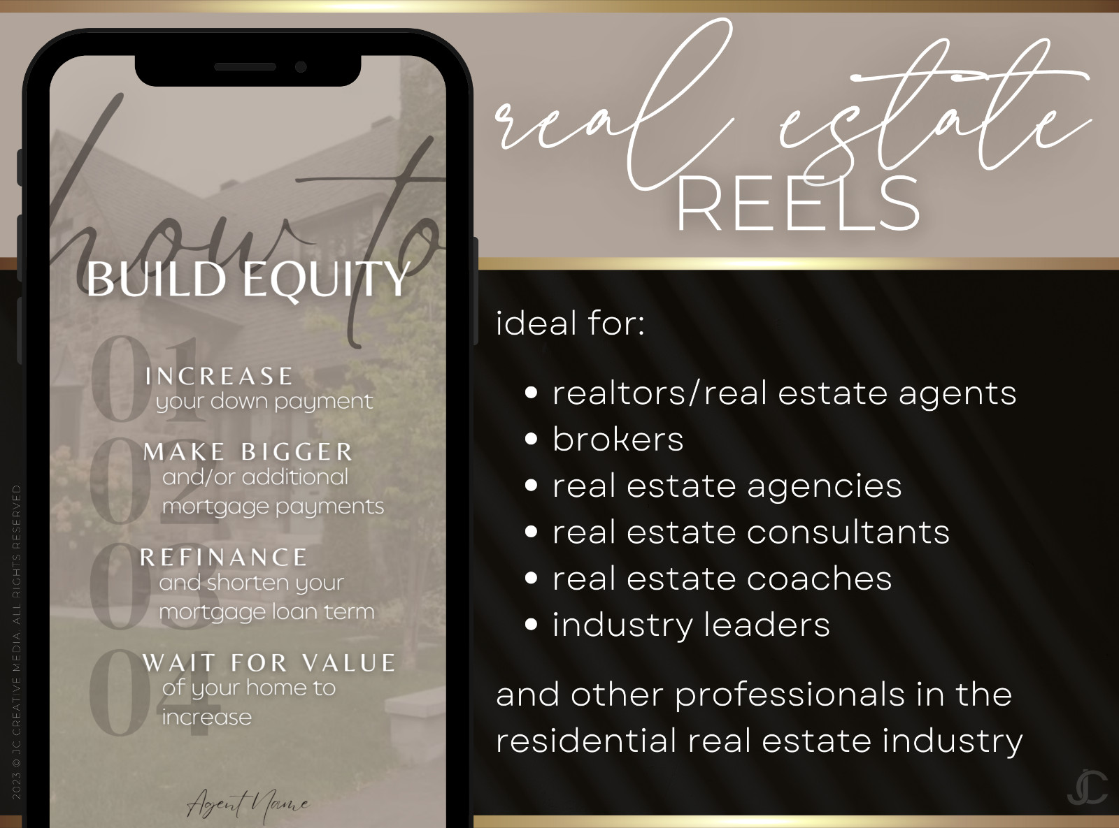 21 Real Estate Marketing Reels. VOL. 2 – Canva Video Templates (Black / Brown)