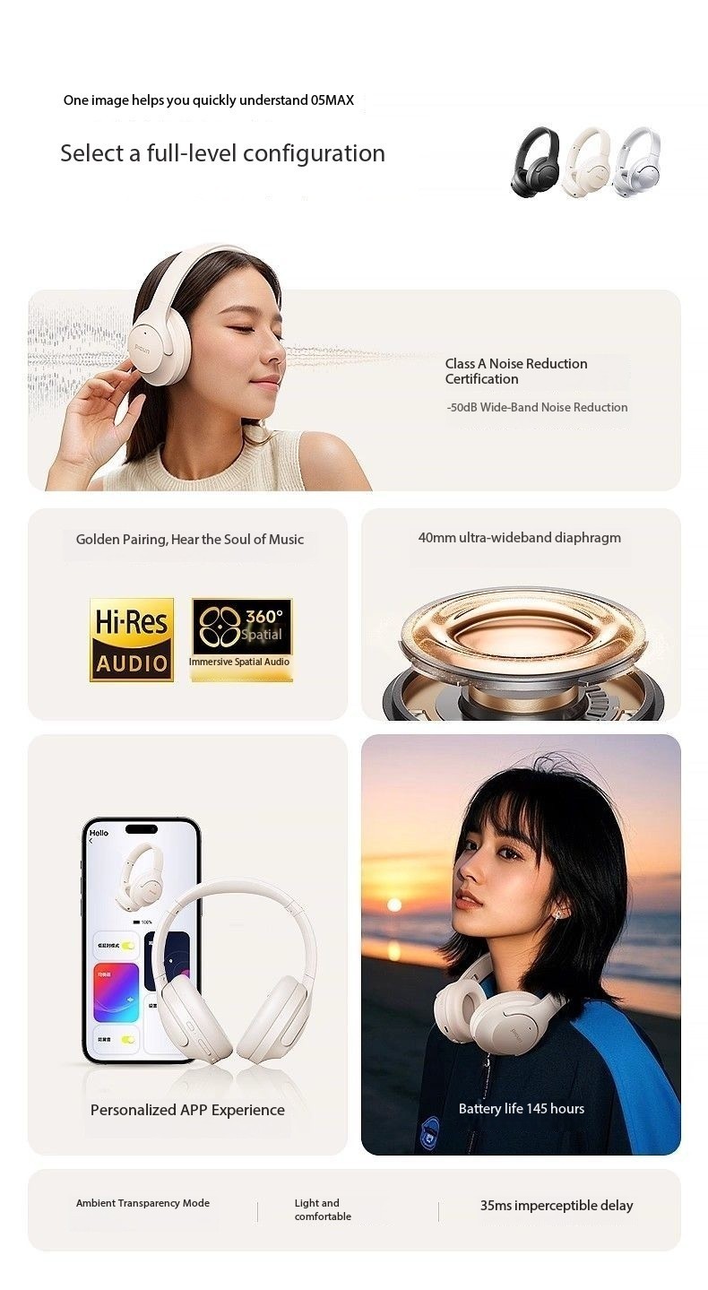 Pincun 05MAX Over-Ear Bluetooth Headphones with Active Noise Cancelling Wireless