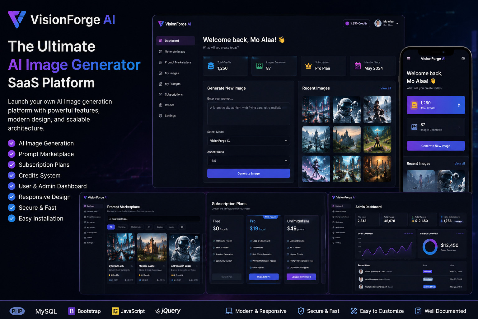 VisionForge AI SaaS Platform – AI Image Generator PHP Script