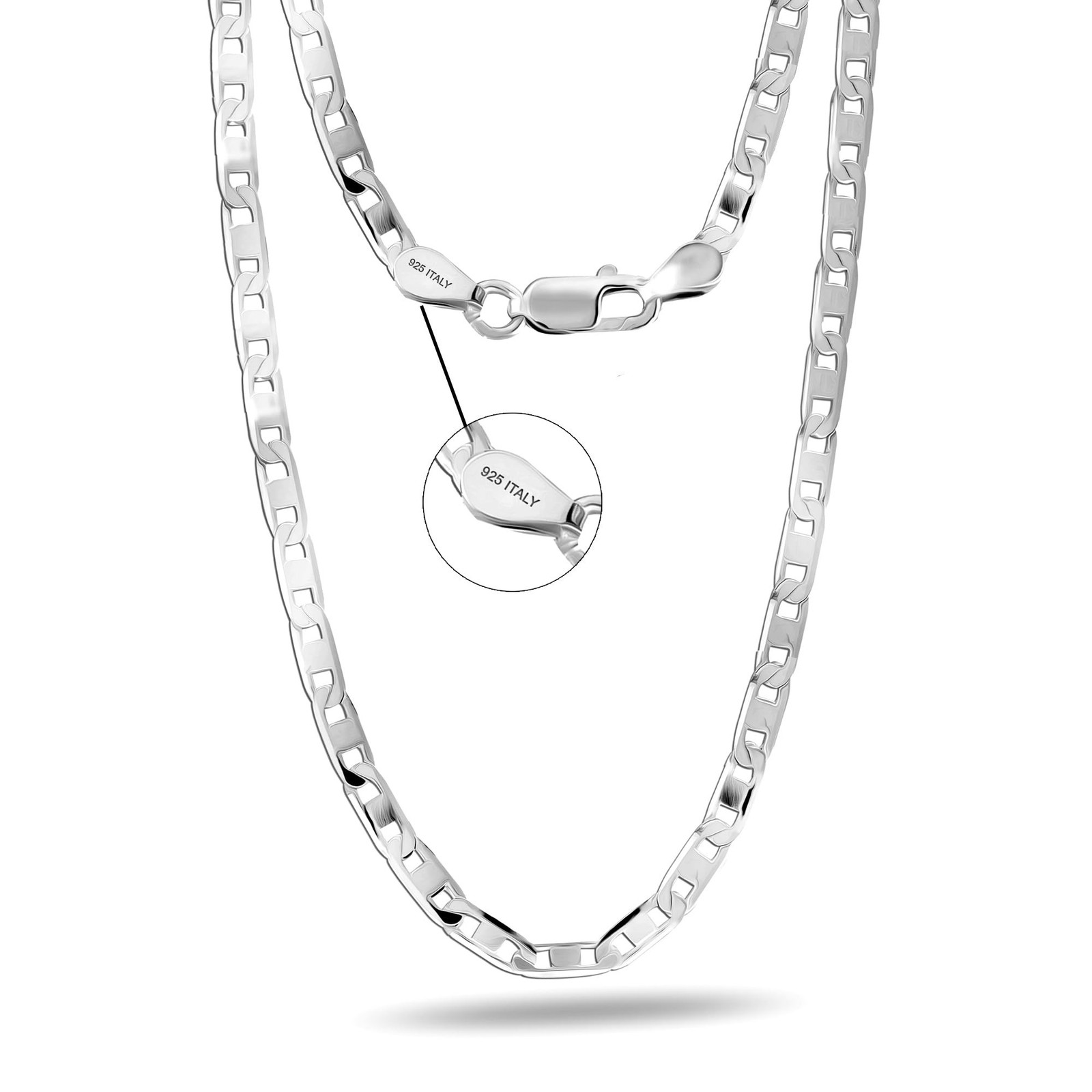 LeCalla Solid 925 Sterling Silver Italian 3 MM, 4 MM Diamond-Cut Solid Flat M…