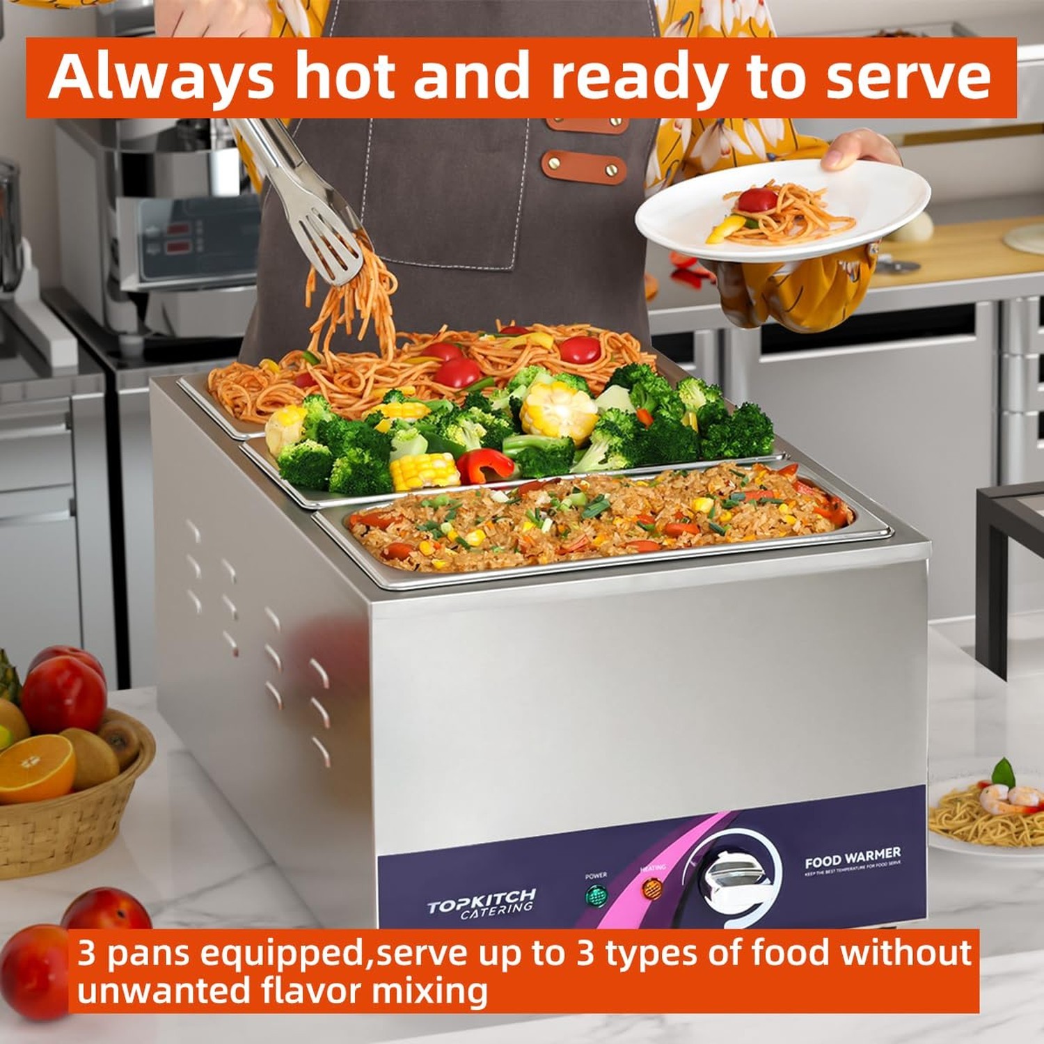 ETL Listed 3-Pan 18L Commercial Food Warmer with Non-Leakage Stretch-Forming …