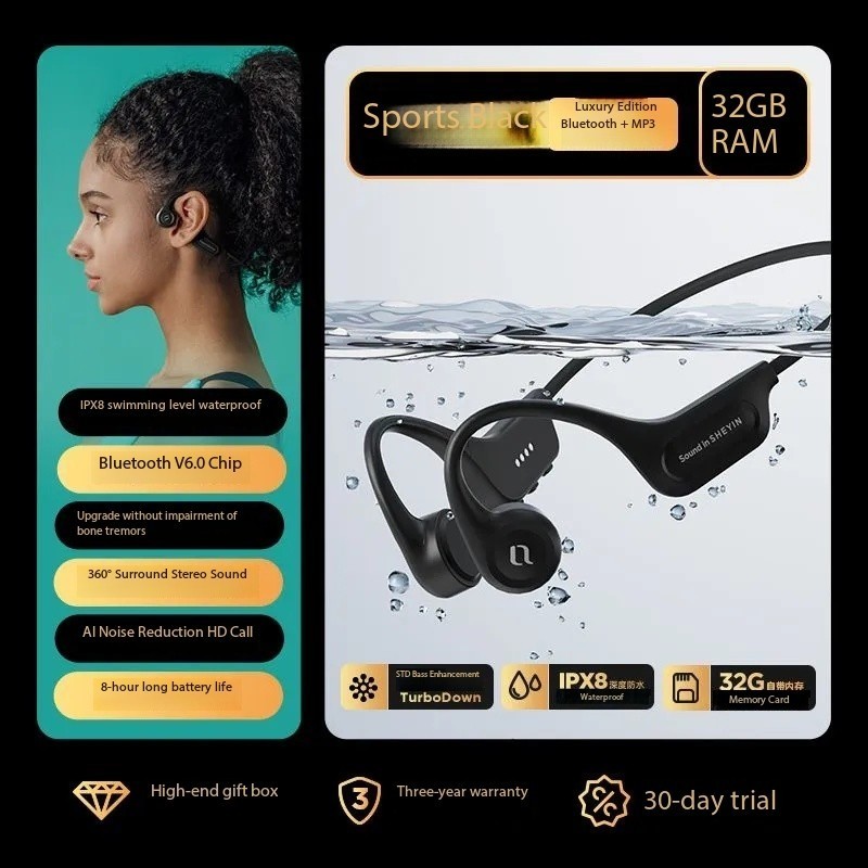 SHEYIN X15 headphones, sports cycling, 8-level waterproof, 32G memory