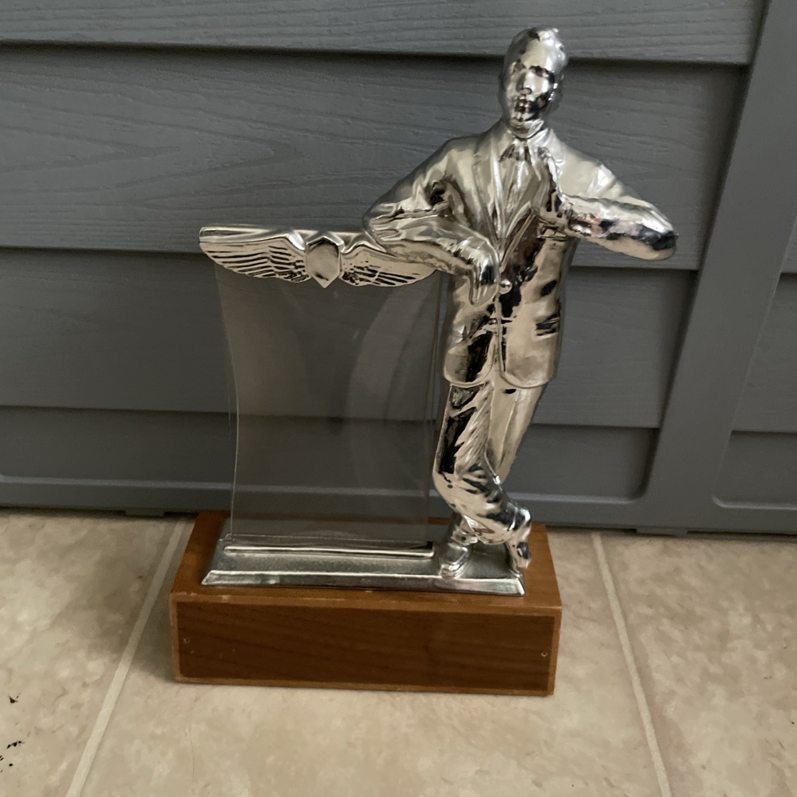 Rare Vintage Silver Man Salesman Business Advertising Store Display Stand
