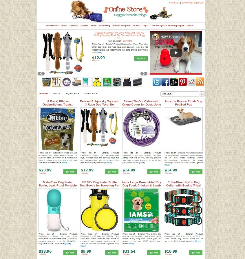 Dog Supplies Store – Amazon, eBay, ClickBank Affiliate Website – AUTO UPDATE