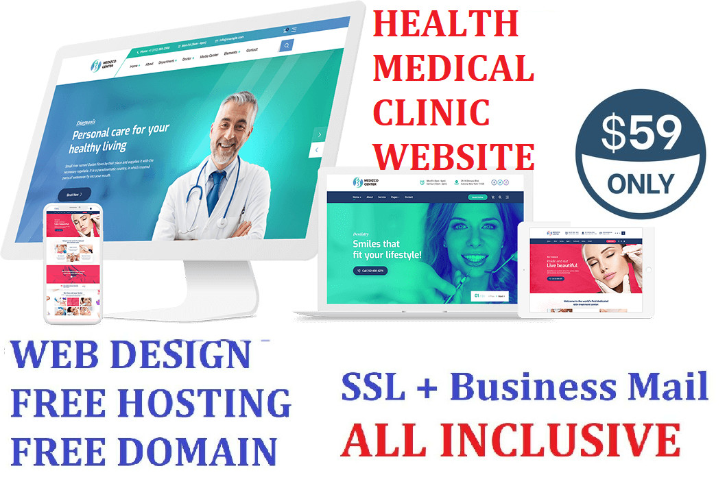Medical, Dental HEALTH CARE CLINIC WEB SITE DESIGN Pages Free Domain Hosting SSL