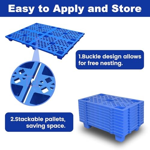 6 Pcs Plastic Pallets Nestable Storage Floor Mats 19.7 x 11.8 x 3.9 Blue