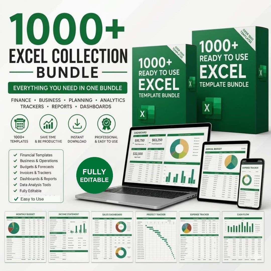 1000+ Excel Templates Bundle for Business Finance Budget Project Planning 2026✅