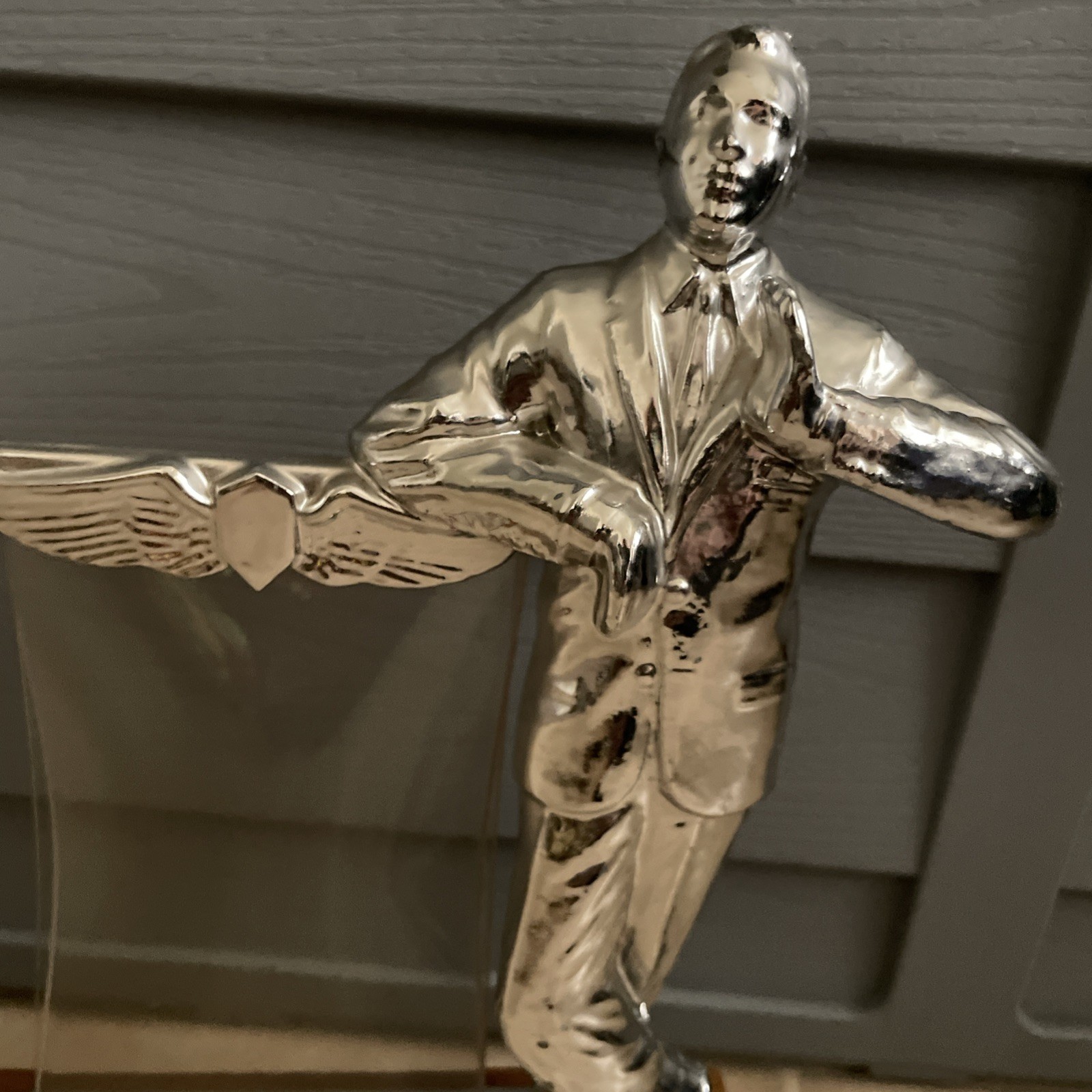 Rare Vintage Silver Man Salesman Business Advertising Store Display Stand