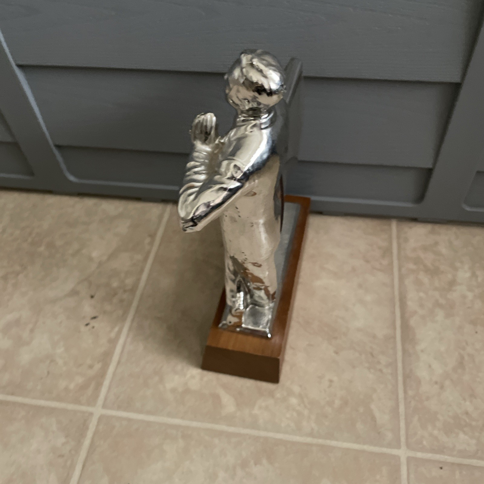 Rare Vintage Silver Man Salesman Business Advertising Store Display Stand