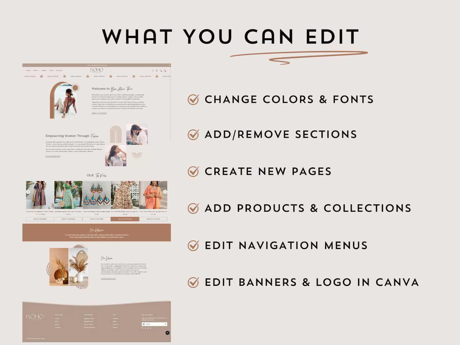 Boho Boutique Shopify Theme, Minimal Fashion Jewelry Decor Website Template 2.0