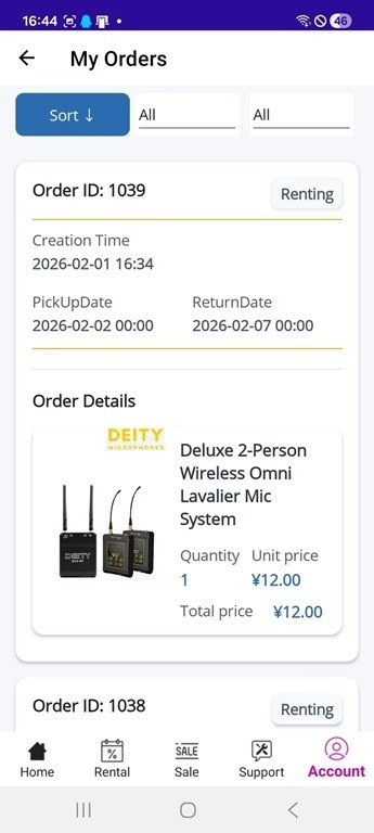 Equipment Rental Mobile app / (Android/iOS)