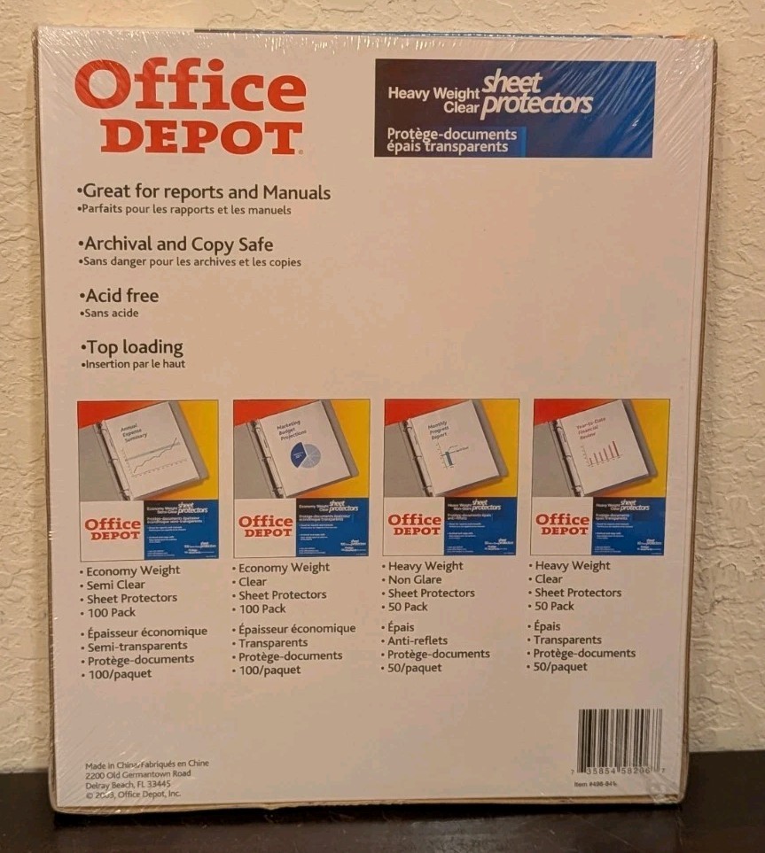 OFFICE DEPOT 498-841 8.5in x 11in 50 CLEAR HEAVY WEIGHT SHEET PROTECTORS Sealed