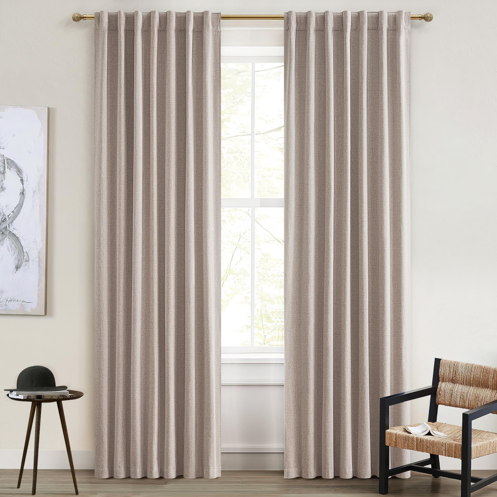 QJmydeco Nursery Curtains Neutral Blackout, Floor to Ceiling Track Privacy Cu…