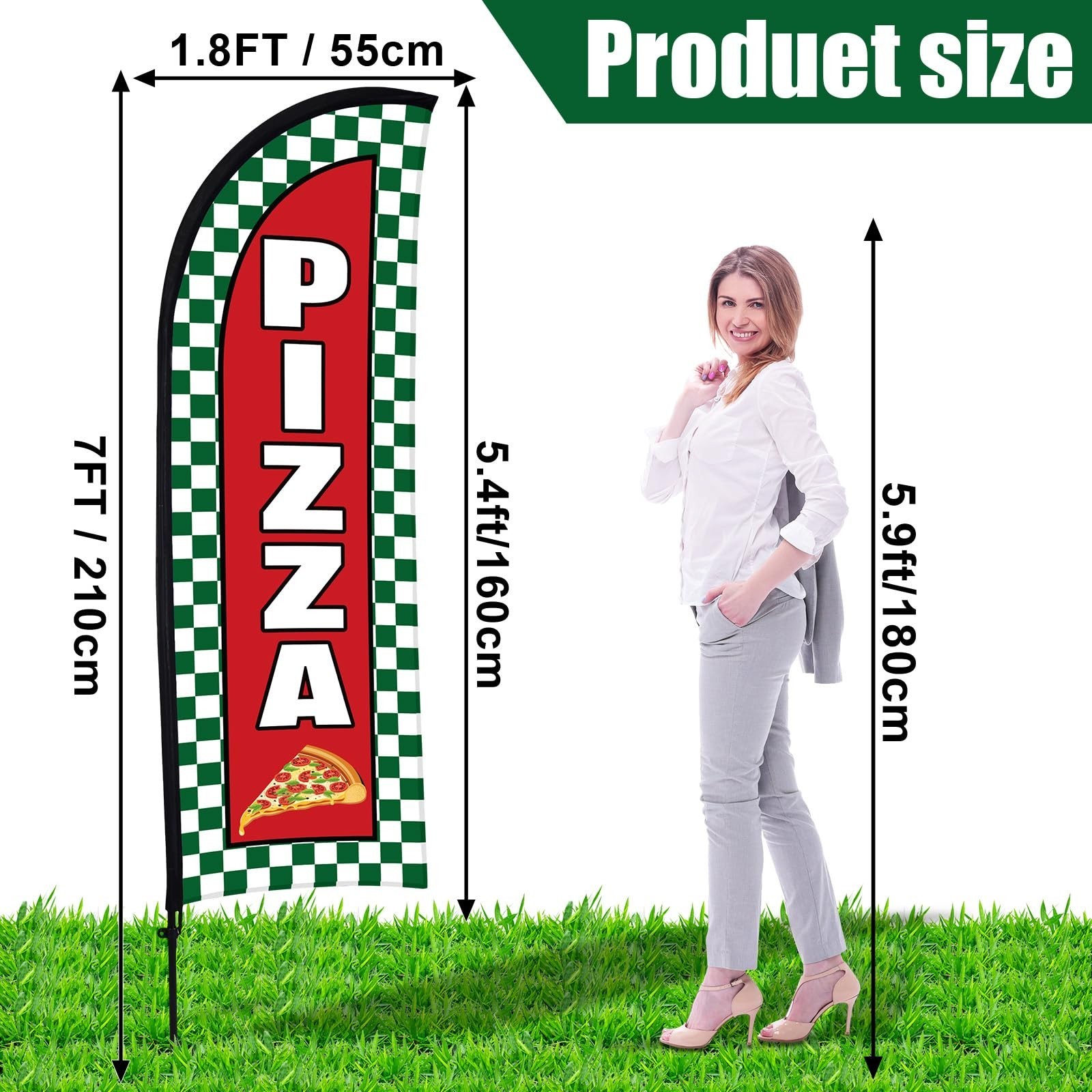 2 Sets Pizza Feather Flag Banner for Business Advertising 7 x 5.4 ft Pizza Ad…