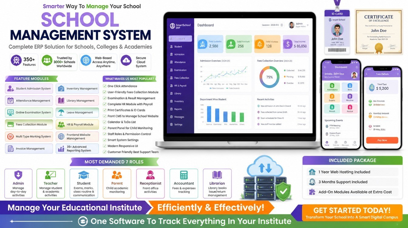 Complete School Management System | ERP, Attendance, Exams & Fees