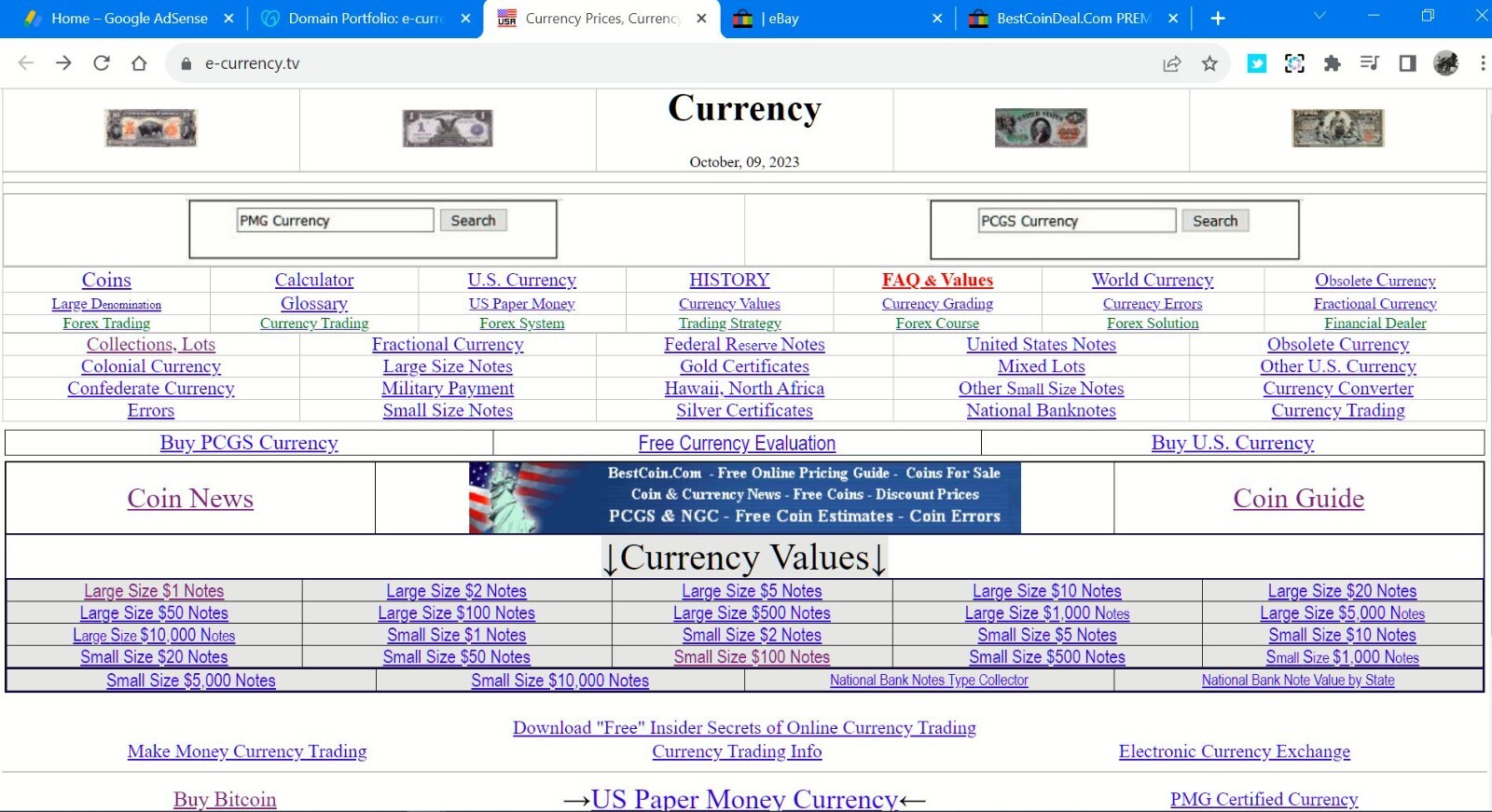 e-Currency.TV DOMAIN INTERNET CURRENCY PRICE GUIDE BUSINESS BUY SELL PAPER MONEY