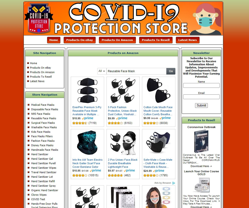 Pandemic Protection Products Website, Amazon Store, Adsense Earnings