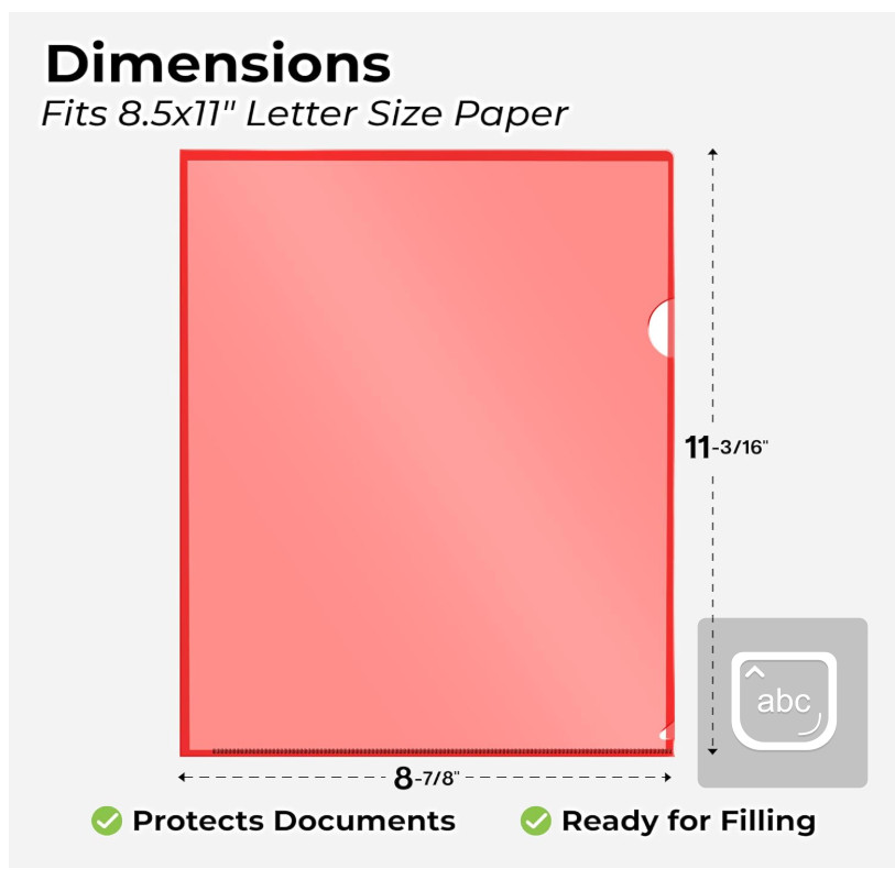 Clear Plastic Folders Sleeves 12 Pack, 6 Assorted Colors, Documents Project Pock