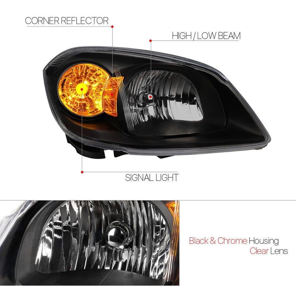 Black Chrome Clear Amber Headlights LH RH Chevy Pontiac G5 07-10 Pursuit 05-06