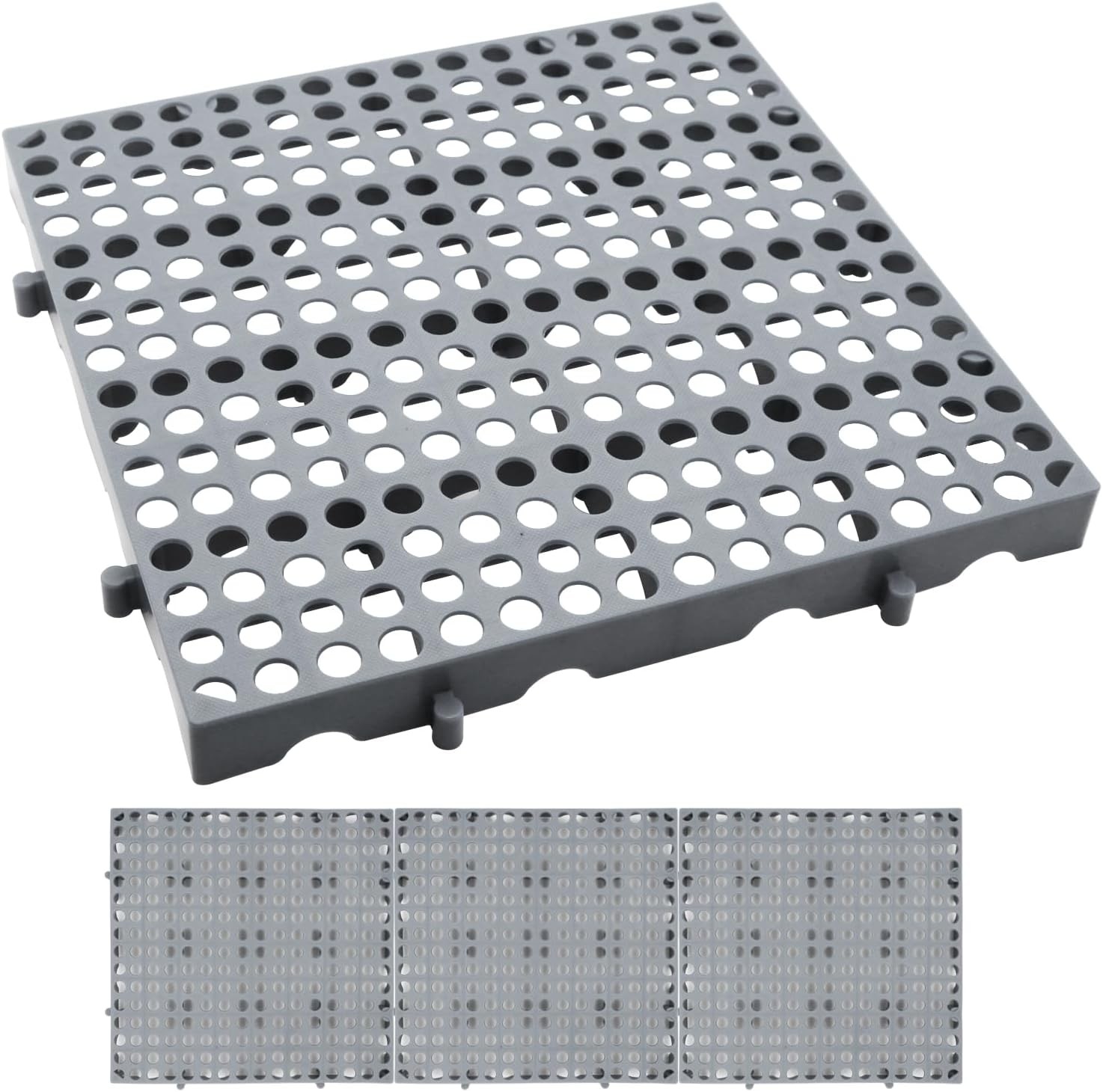 3-Pack Heavy Duty Plastic Pallets 11.8″x11.8″ Stackable Grid Floor Storage Grey