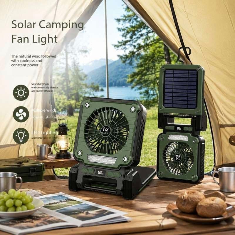 MUDISON Portable Solar Lighting Strong Wind Fan Smart Outdoor Camping Lamp
